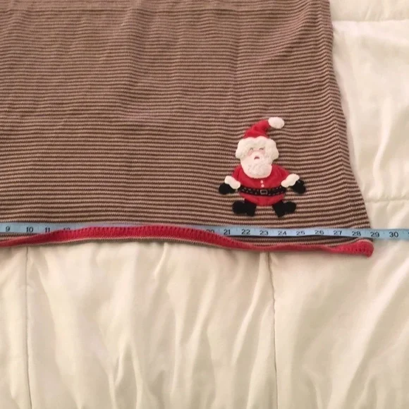 Pottery Barn kids 💯 cotton striped baby blanket with 🎅 Santa Claus brown khaki - Picture 3 of 8